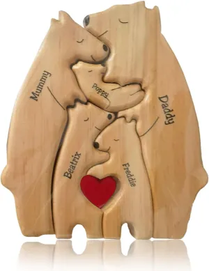 Bear Family Wooden Puzzle Personalized Love Family Wood Puzzle Bear Wooden Sculpture Home Decor Gifts for Mother Day, Father, Christmas (Five Bears)