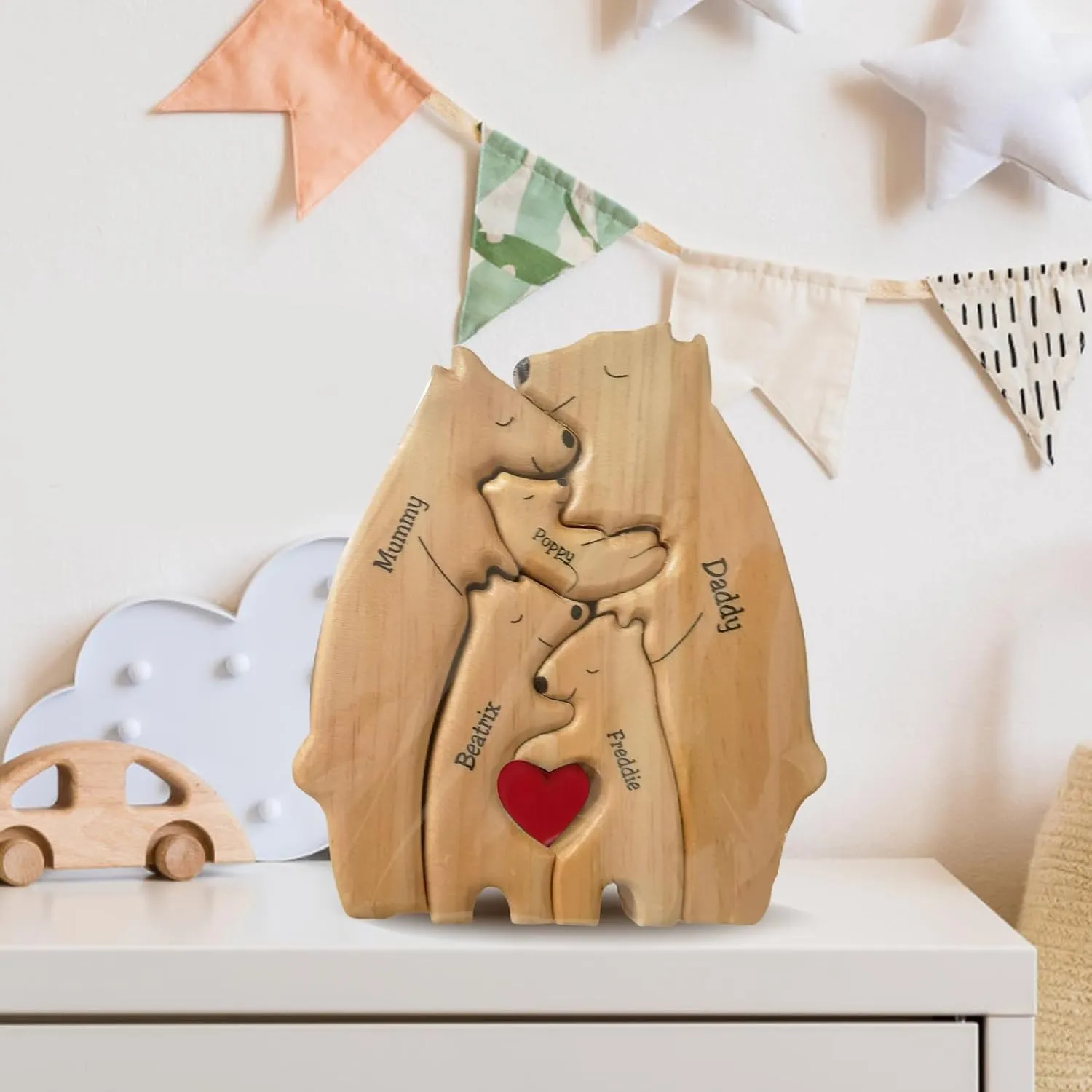 Bear Family Wooden Puzzle Personalized Love Family Wood Puzzle Bear Wooden Sculpture Home Decor Gifts for Mother Day, Father, Christmas (Five Bears)