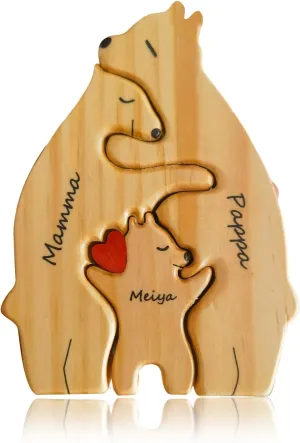 Bear Family Wooden Puzzle Personalized Love Family Wood Puzzle Bear Wooden Sculpture Home Decor Gifts for Mother Day, Father, Christmas (Three Bears)