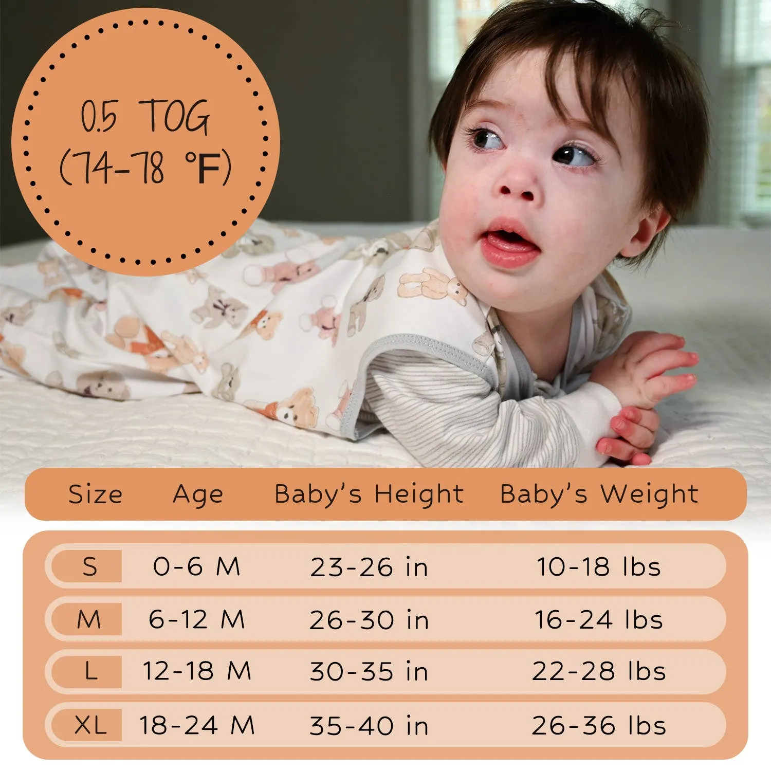 Bear Hugs Baby Sleep Sack, 100% Organic Cotton: 6-12M