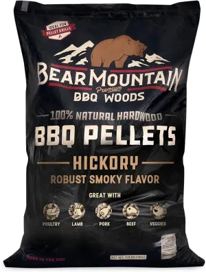 Bear Mountain All Natural Wood Pellets for Smoker, Grill & BBQ, 40 Lbs, Hickory - Premium Hardwood Barbecue Pellets for Indoor and Outdoor Grilling