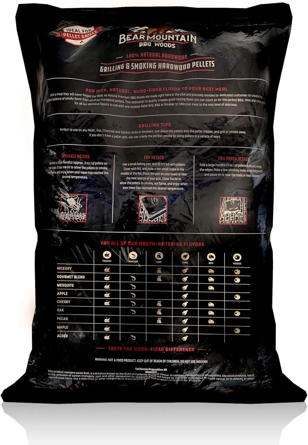 Bear Mountain All Natural Wood Pellets for Smoker, Grill & BBQ, 40 Lbs, Hickory - Premium Hardwood Barbecue Pellets for Indoor and Outdoor Grilling