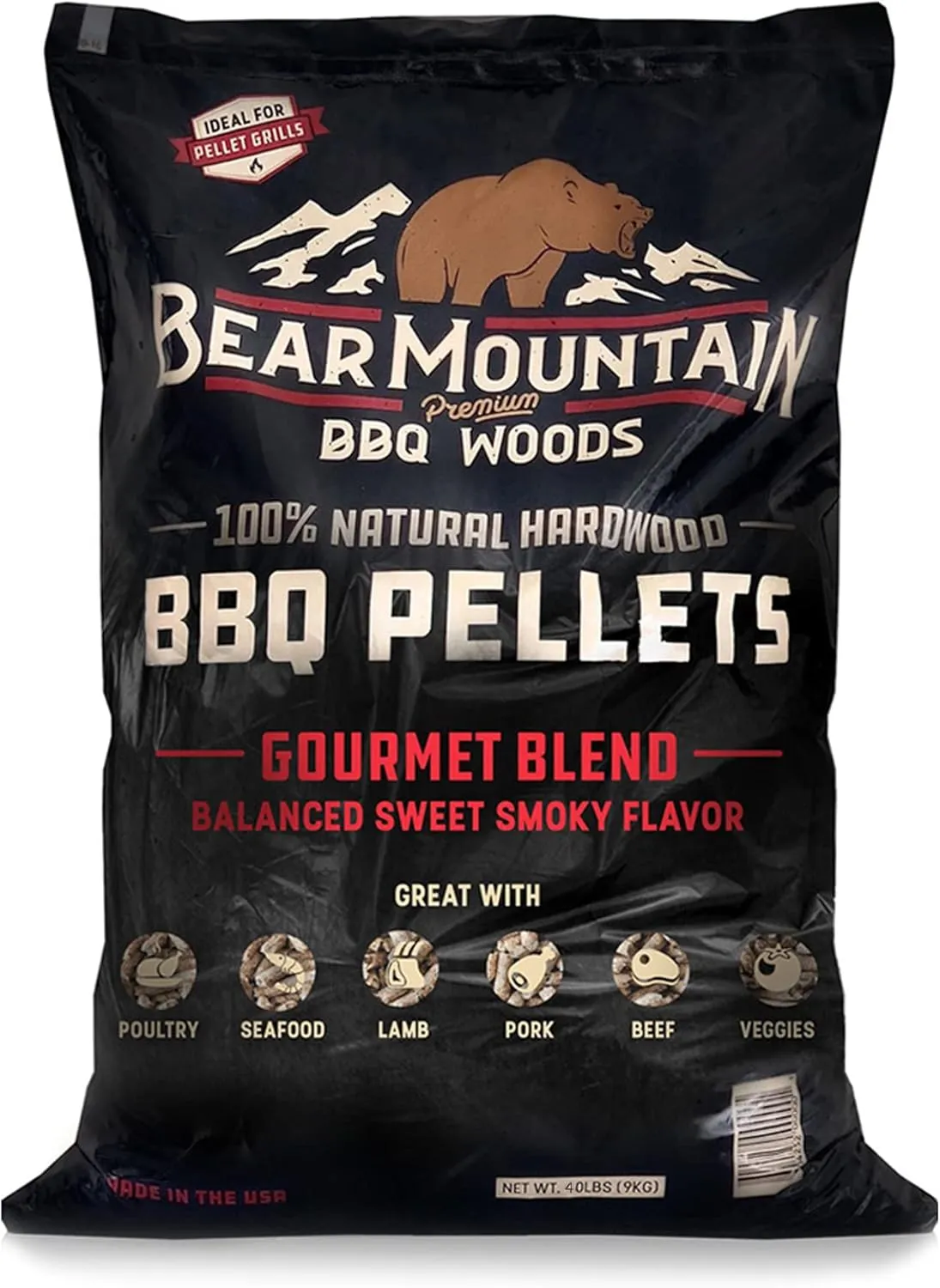 Bear Mountain FB99 All Natural Low Moisture Hardwood Smoky Gourmet Blend BBQ Smoker Pellets for Outdoor Grilling, 40 Pound Bag (4 Pack)
