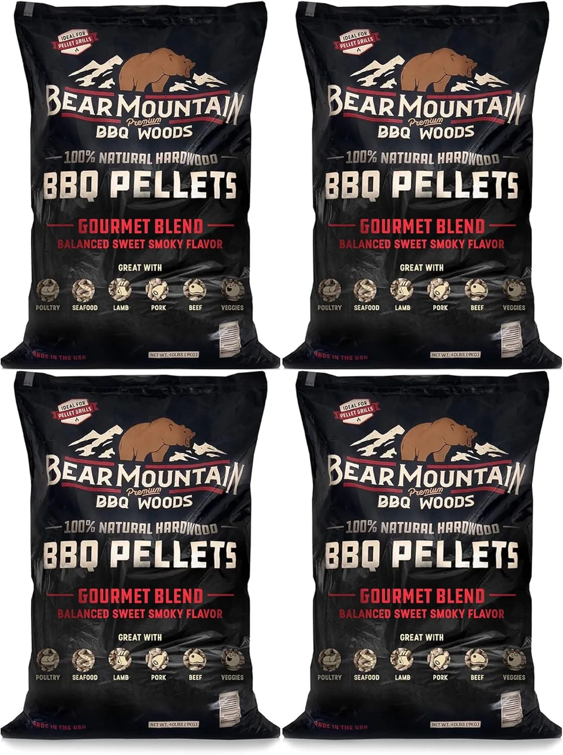 Bear Mountain FB99 All Natural Low Moisture Hardwood Smoky Gourmet Blend BBQ Smoker Pellets for Outdoor Grilling, 40 Pound Bag (4 Pack)