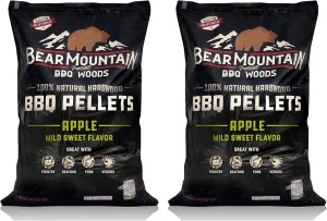 Bear Mountain Premium BBQ All Natural Mild and Sweet Apple Smoker Wood Chip Pellets for Outdoor Gas, Grills, and Smokers, 40 Pound (2 Pack)