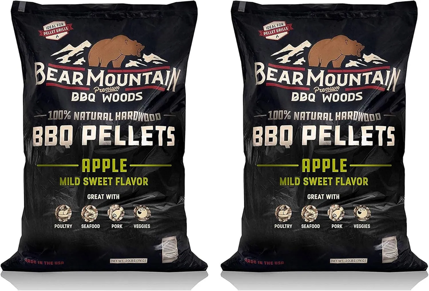 Bear Mountain Premium BBQ All Natural Mild and Sweet Apple Smoker Wood Chip Pellets for Outdoor Gas, Grills, and Smokers, 40 Pound (2 Pack)