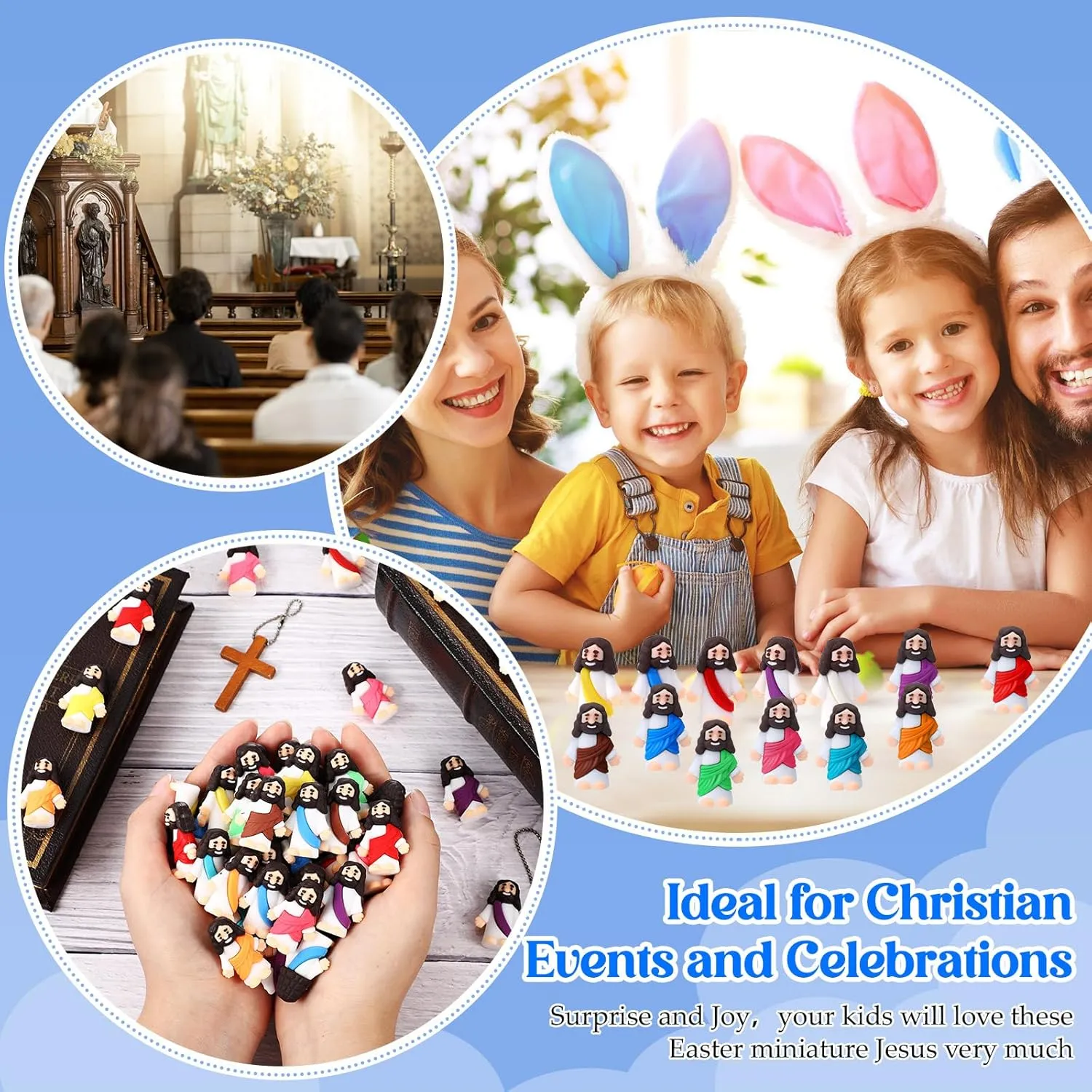Bememo 100 Pcs Jesus Toys Little Jesus Figurine Miniature Jesus Doll Tiny Jesus Figurine to Hide and Seek Classic Religious Gifts for Easter Egg Stuffers(Dazzling Colors)