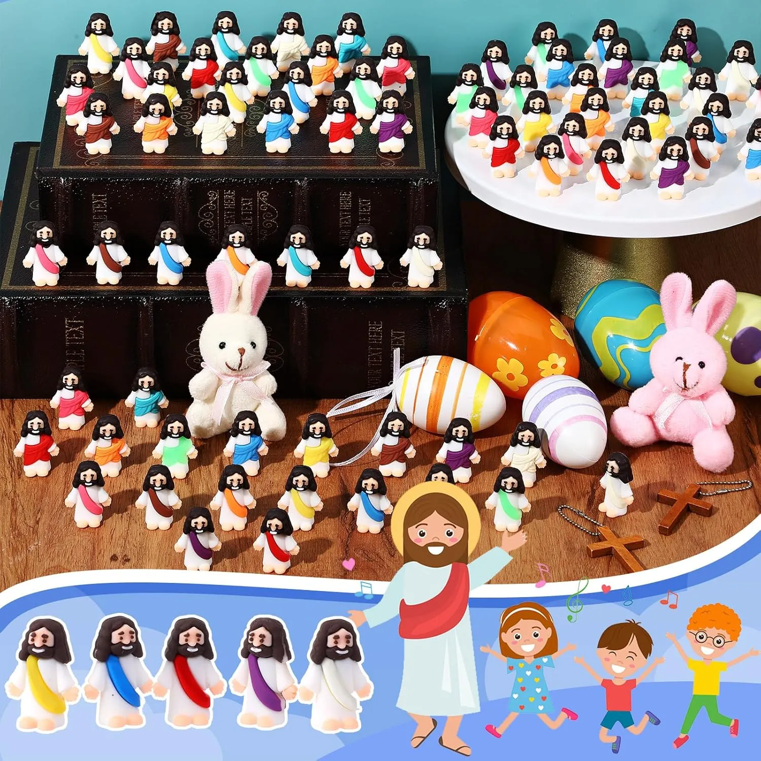 Bememo 100 Pcs Jesus Toys Little Jesus Figurine Miniature Jesus Doll Tiny Jesus Figurine to Hide and Seek Classic Religious Gifts for Easter Egg Stuffers(Dazzling Colors)