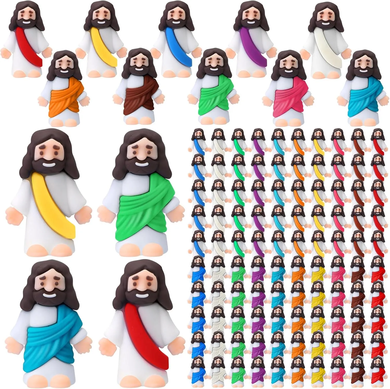 Bememo 100 Pcs Jesus Toys Little Jesus Figurine Miniature Jesus Doll Tiny Jesus Figurine to Hide and Seek Classic Religious Gifts for Easter Egg Stuffers(Dazzling Colors)