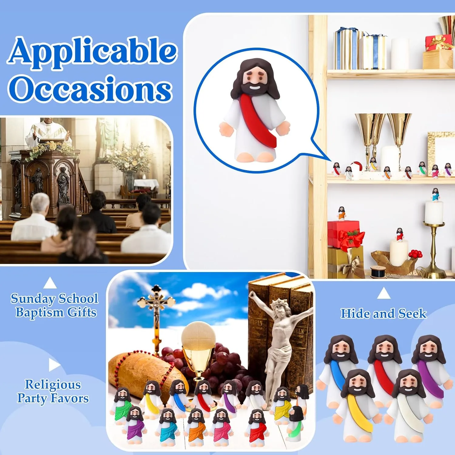 Bememo 100 Pcs Jesus Toys Little Jesus Figurine Miniature Jesus Doll Tiny Jesus Figurine to Hide and Seek Classic Religious Gifts for Easter Egg Stuffers(Dazzling Colors)