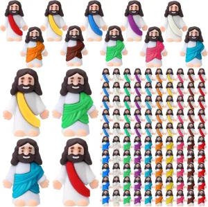 Bememo 100 Pcs Jesus Toys Little Jesus Figurine Miniature Jesus Doll Tiny Jesus Figurine to Hide and Seek Classic Religious Gifts for Easter Egg Stuffers(Dazzling Colors)