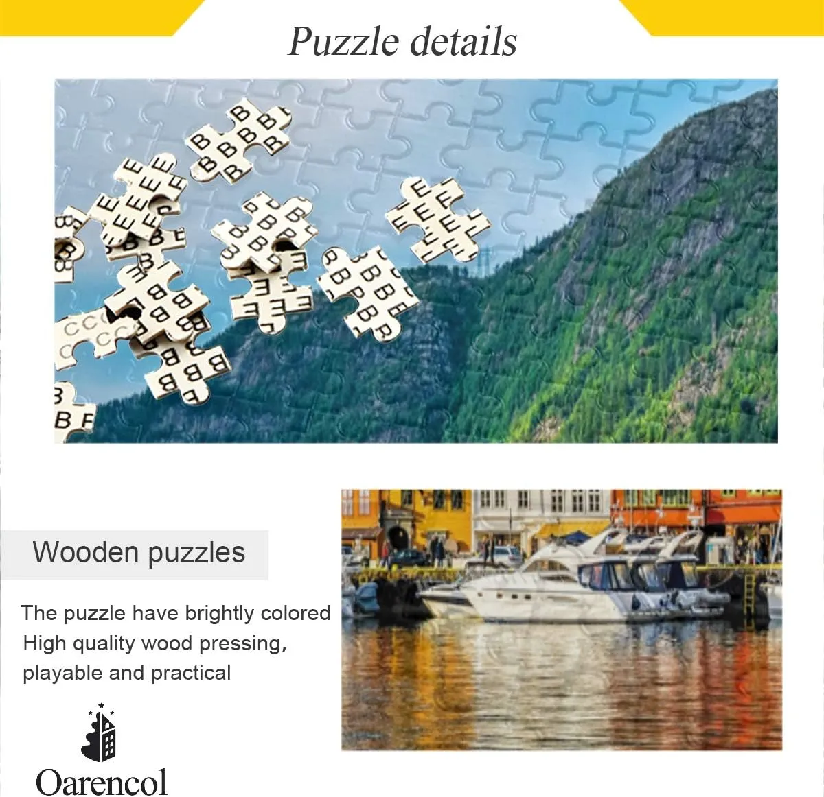 Bergen Norway Jigsaw Puzzle 1000 Pieces Colorful House Lake Mountain Puzzles for Adults Kids DIY Gifts
