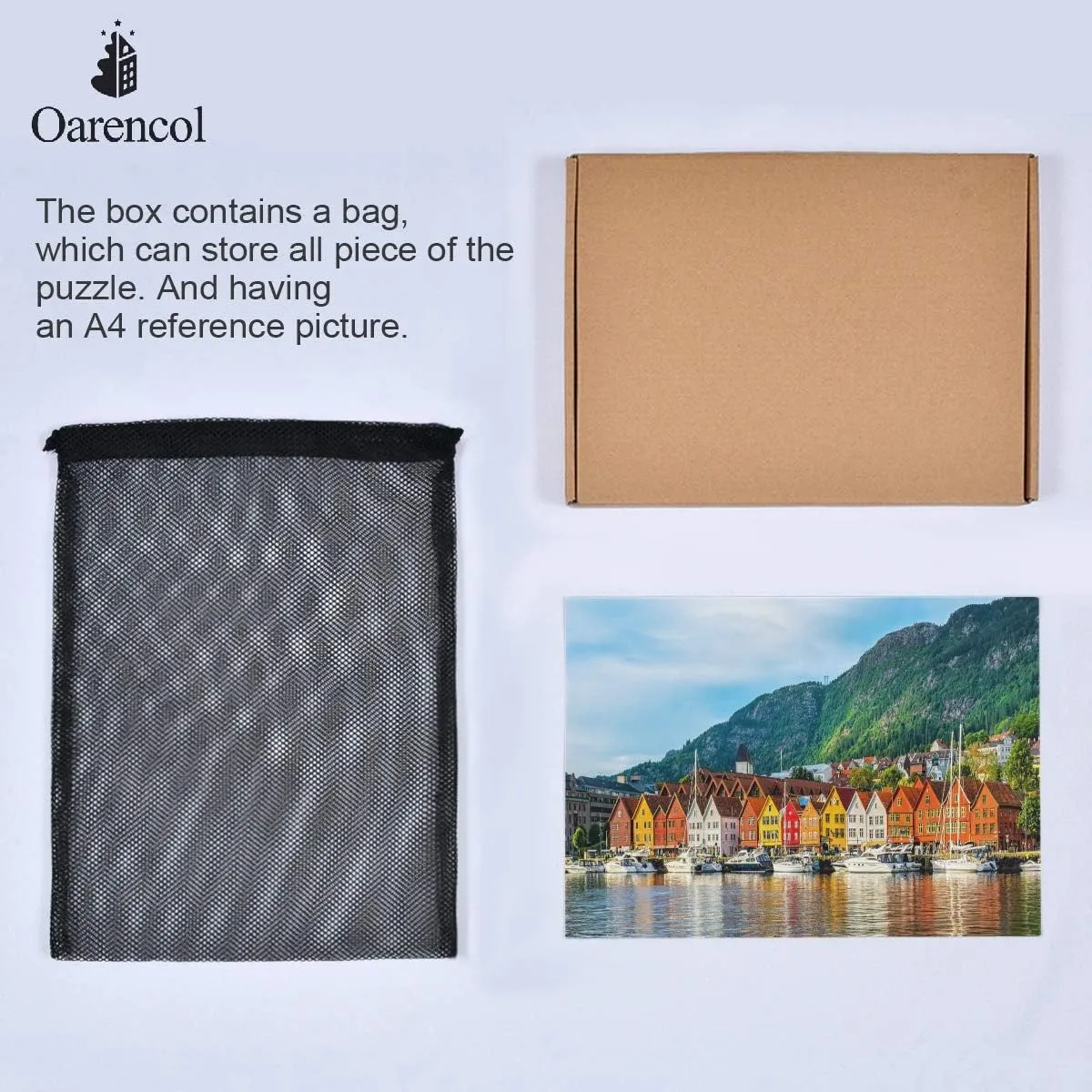 Bergen Norway Jigsaw Puzzle 1000 Pieces Colorful House Lake Mountain Puzzles for Adults Kids DIY Gifts