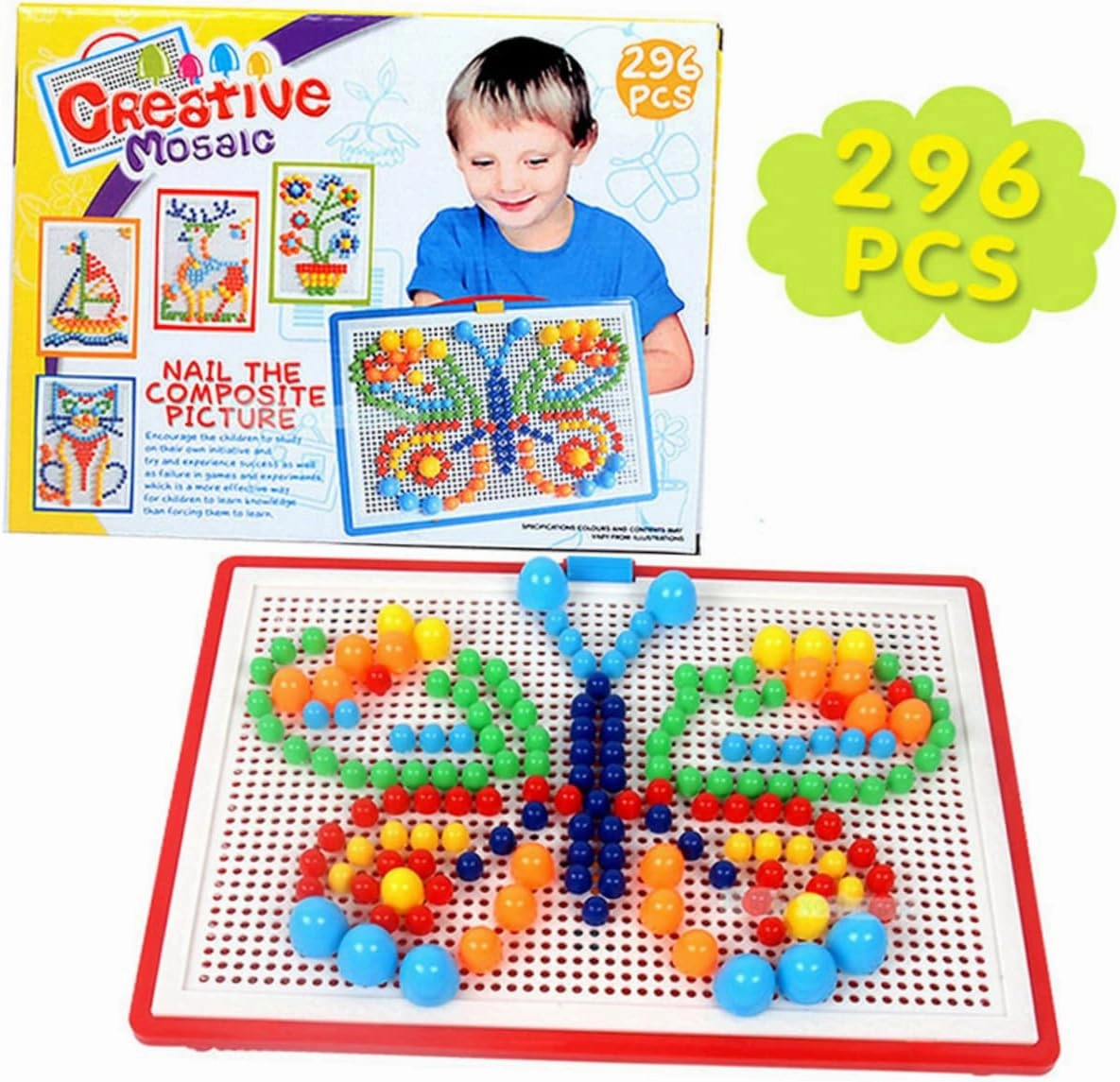 BESPORTBLE Mushroom Nail Plug Toy Creative Mosaic Pegboard 296 Pcs Preschool Educational Toy Puzzle Random Color