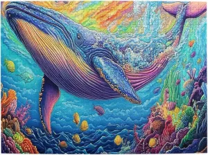 Big Fish Swimming Underwater, with A Colorful Coral Background，500 Pieces of Adult Wooden Jigsaw Puzzles,Creative Activity Hobbies，Ideal for Relaxation and Family Fun