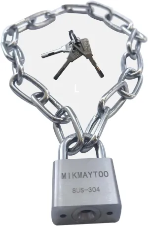 Bike Chain Lock, Gate Chain Lock, 304 Stainless Steel Materials. No Rust, Corrosion Resistance, Premium Case-Hardened Security for Motorcycles, Bike, Generator, Gates,Outdoor (20 INCH Chain Lock)