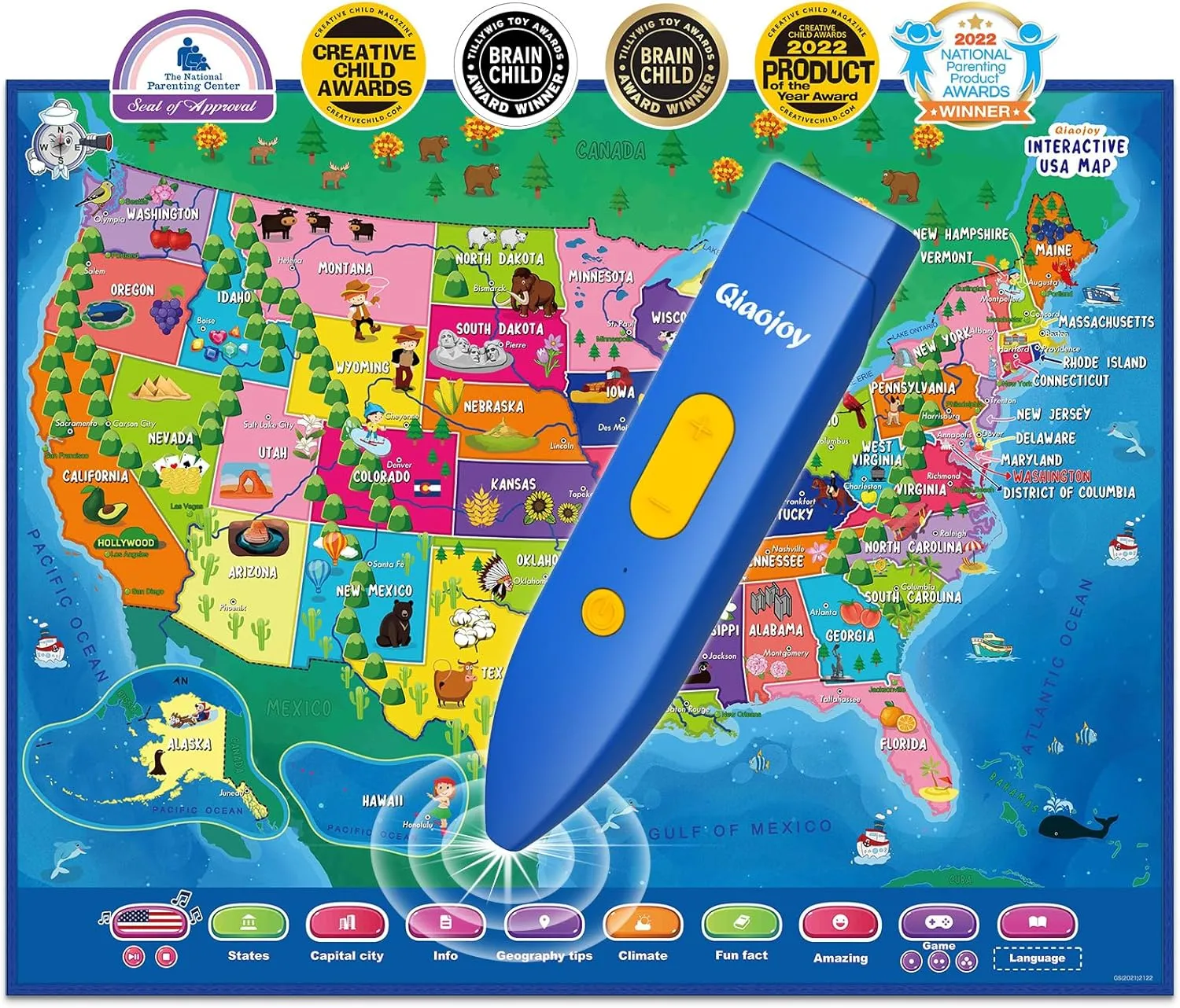 Bilingual Interactive for Kids Talking USA Map for Kids Learning, Geography Toys Games Educational Electronic Map Christmas Personalized Gift/Toys for 4 5 6 7 8 9 10 Year Old Girls/Boys