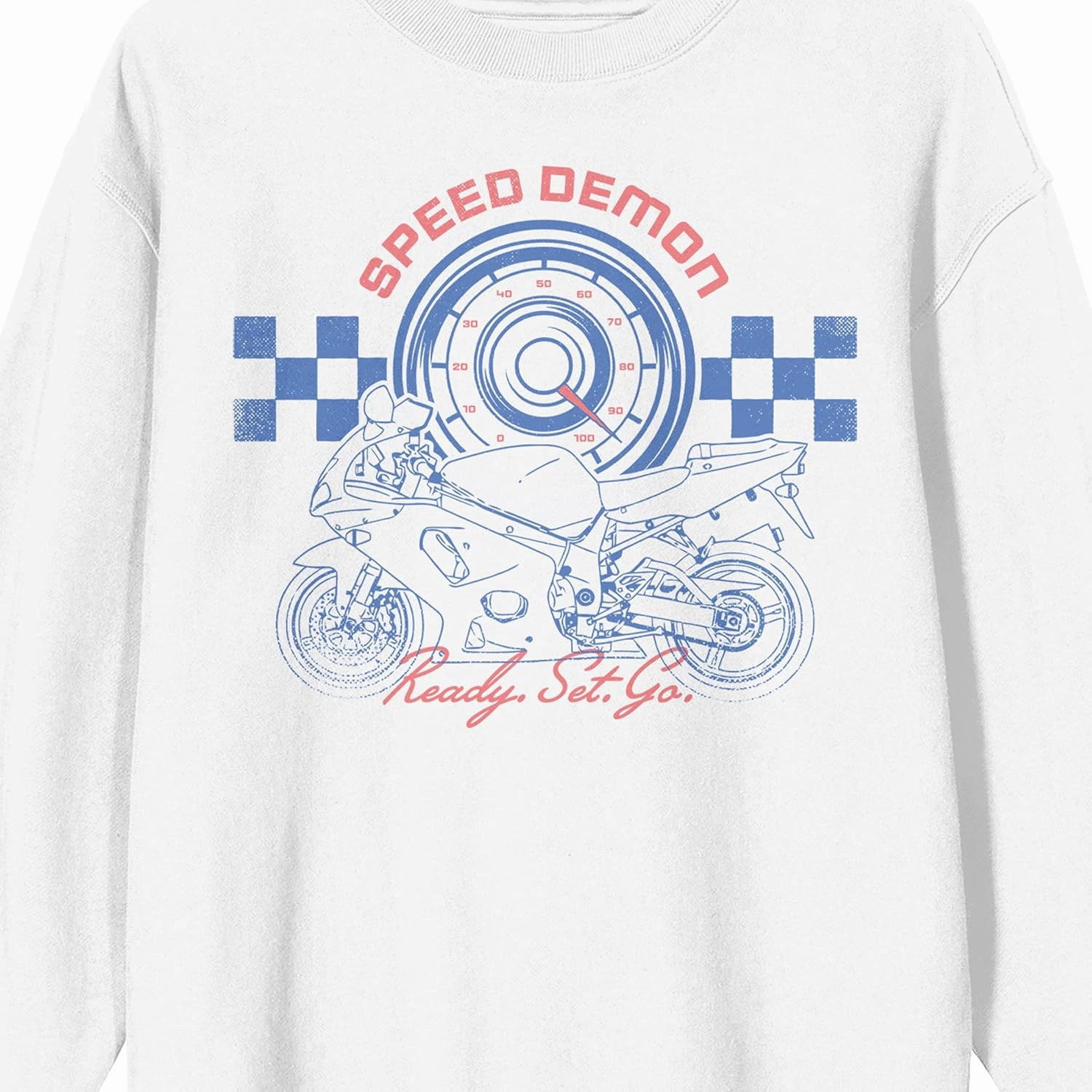 Bioworld Sportsbike Race Speed Demon, Ready Set Go Men's White Crew Neck Sweatshirt
