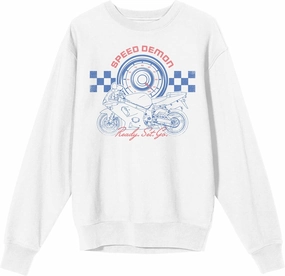 Bioworld Sportsbike Race Speed Demon, Ready Set Go Men's White Crew Neck Sweatshirt