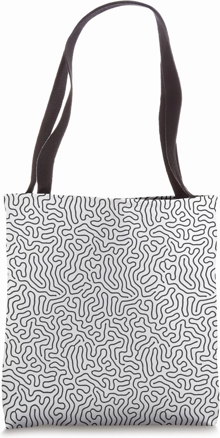 Black & White Irregular Lines Pattern Abstract Maze Chaotic Tote Bag
