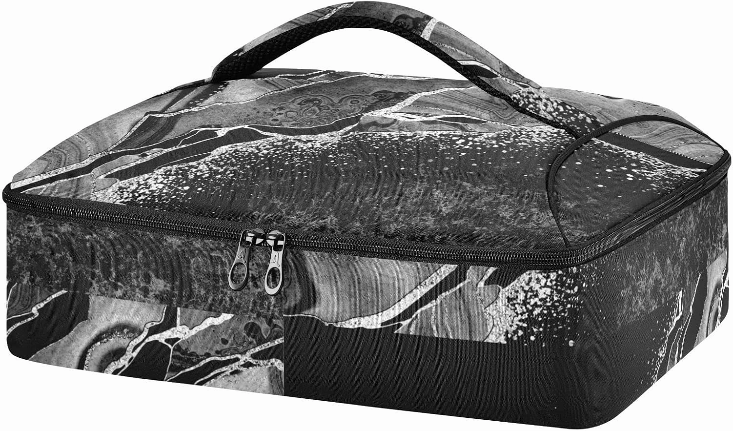 Black White Marble Green Malachite with Silver White Veins Gold Insulated Casserole Dish Carrier Bag 9x13 with Lid, Warmer Portable Tote for Hot or Cold Food Picnic Party Potluck Beach