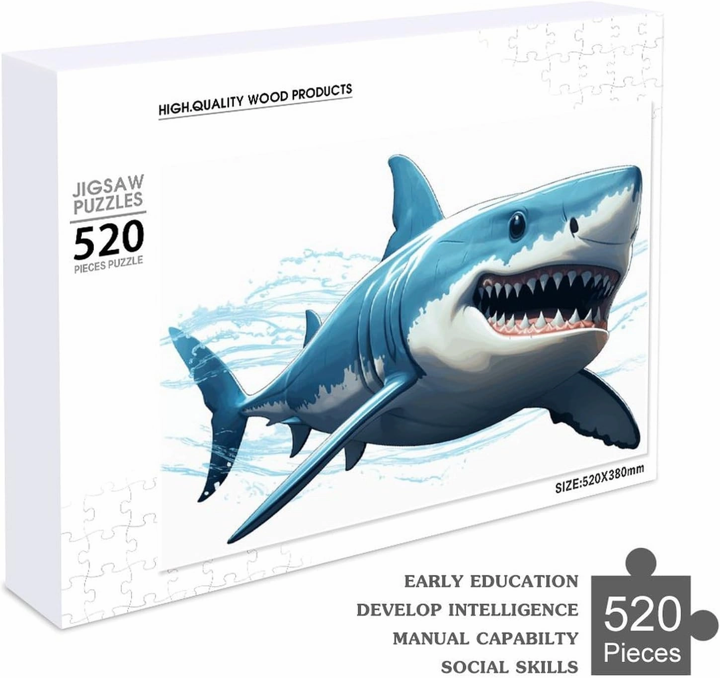 Blue Shark Puzzles 520 Pieces Personalized Jigsaw Puzzles Blue Shark Photo Puzzle Challenging Picture Puzzle for Adults Personaliz Jigsaw with Storage Bag (20.5" X 15")