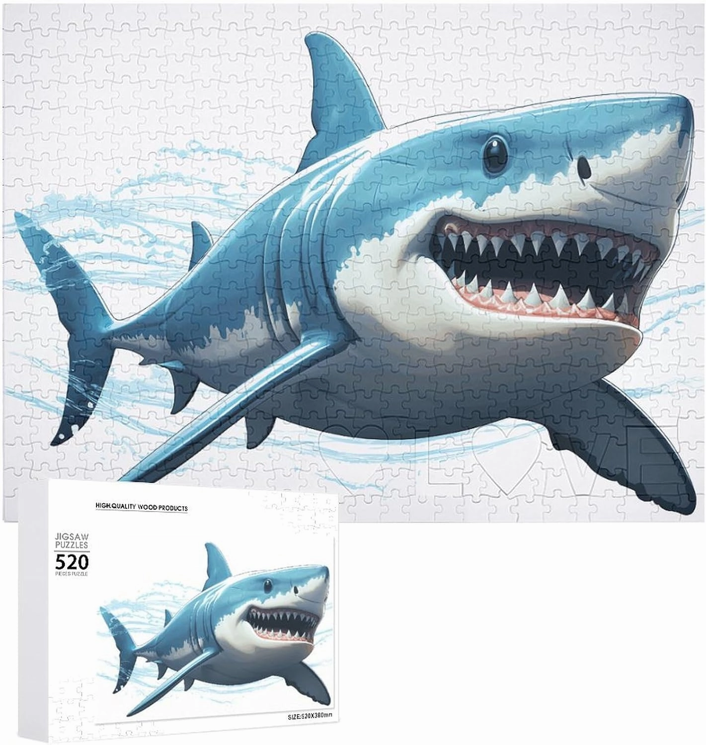 Blue Shark Puzzles 520 Pieces Personalized Jigsaw Puzzles Blue Shark Photo Puzzle Challenging Picture Puzzle for Adults Personaliz Jigsaw with Storage Bag (20.5" X 15")
