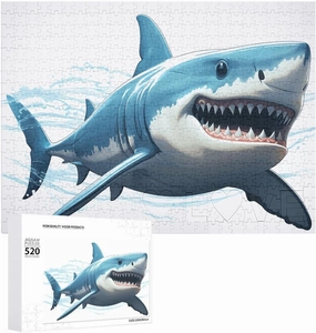 Blue Shark Puzzles 520 Pieces Personalized Jigsaw Puzzles Blue Shark Photo Puzzle Challenging Picture Puzzle for Adults Personaliz Jigsaw with Storage Bag (20.5" X 15")