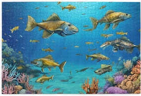 Blue Underwater Fish, 1000 Pieces Personalized Wooden Puzzle,for Adult and Kids Family, Graduation, Gift,Super Difficult Jigsaw Puzzle,do You Dare to Challenge