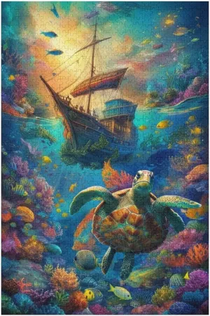 Boat Sea Turtle Sea Fish Colorful Fantasy Jigsaw Puzzles Holiday Puzzles for Adults 500 Pieces Puzzles Educational Games Gift for Elders Family Friend Gift for Women Men 20.5x15 Inch