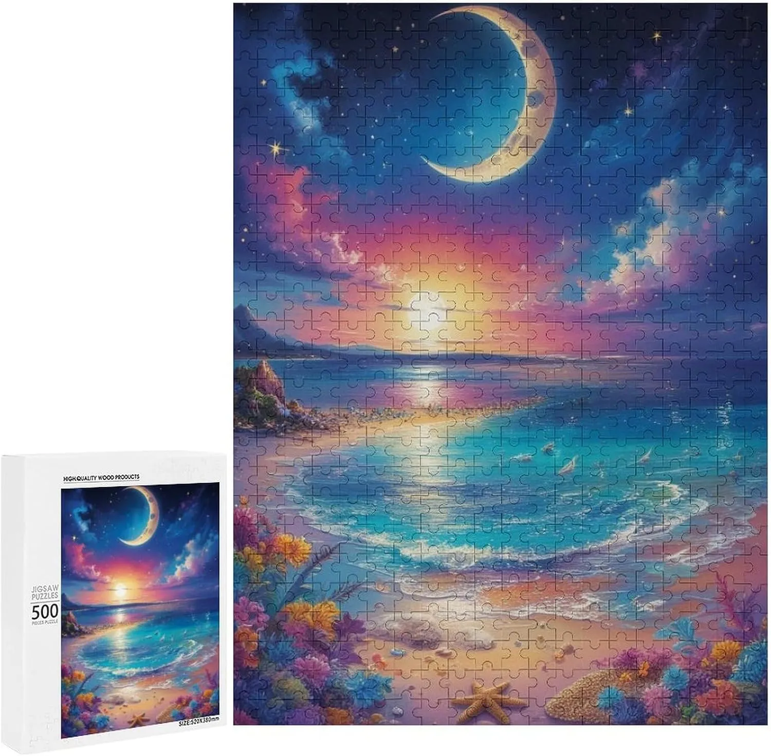 Boat Sea Turtle Sea Fish Colorful Fantasy Jigsaw Puzzles Holiday Puzzles for Adults 500 Pieces Puzzles Educational Games Gift for Elders Family Friend Gift for Women Men 20.5x15 Inch