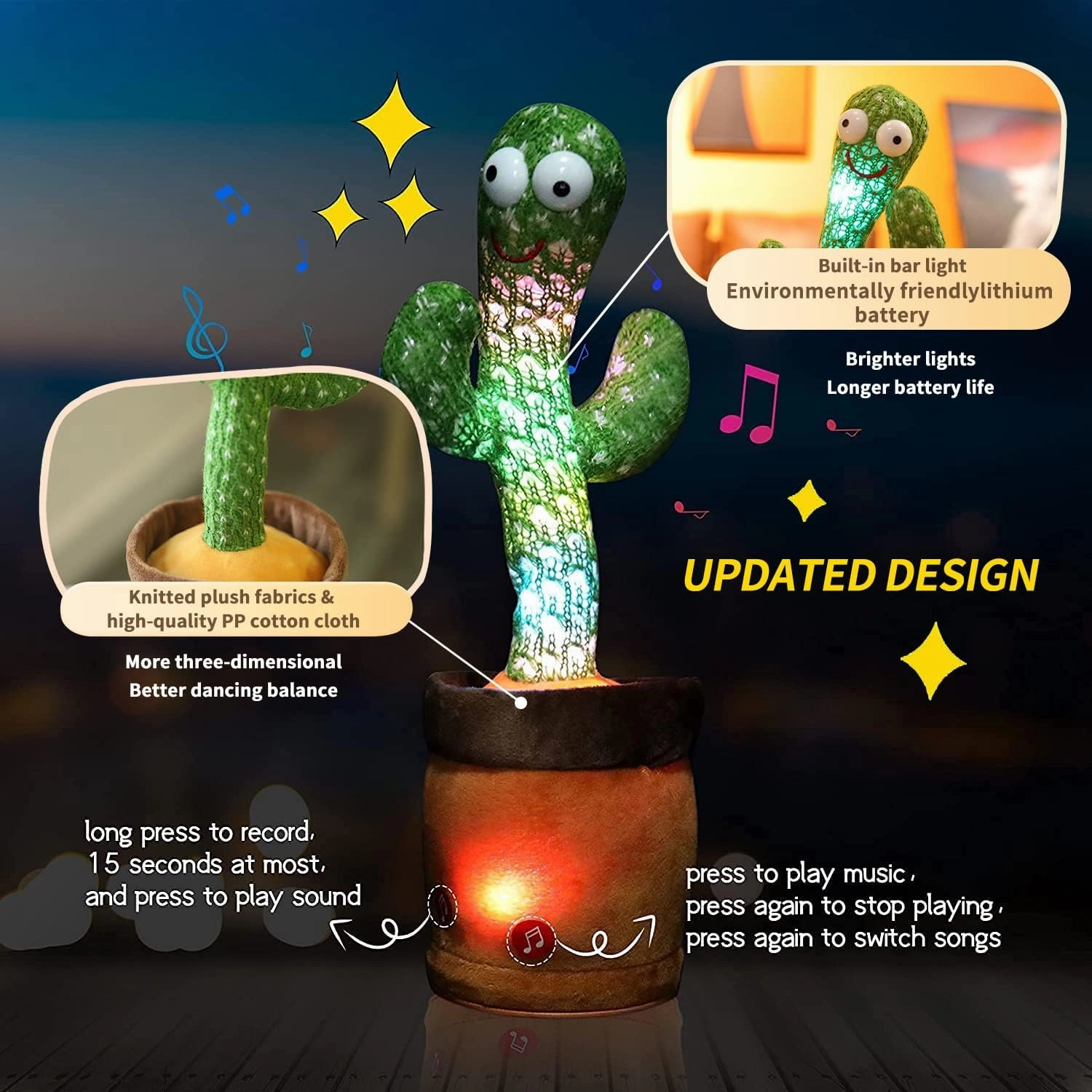 Bonistasia Dancing Cactus Toy, Talking Cactus, Luminous Cactus Plush Toy, Funny Dancing Cactus Plush Toy, Cute Talking and Dancing Cactus Plush Toy Electronic Shake, Party Gifts (Battery)
