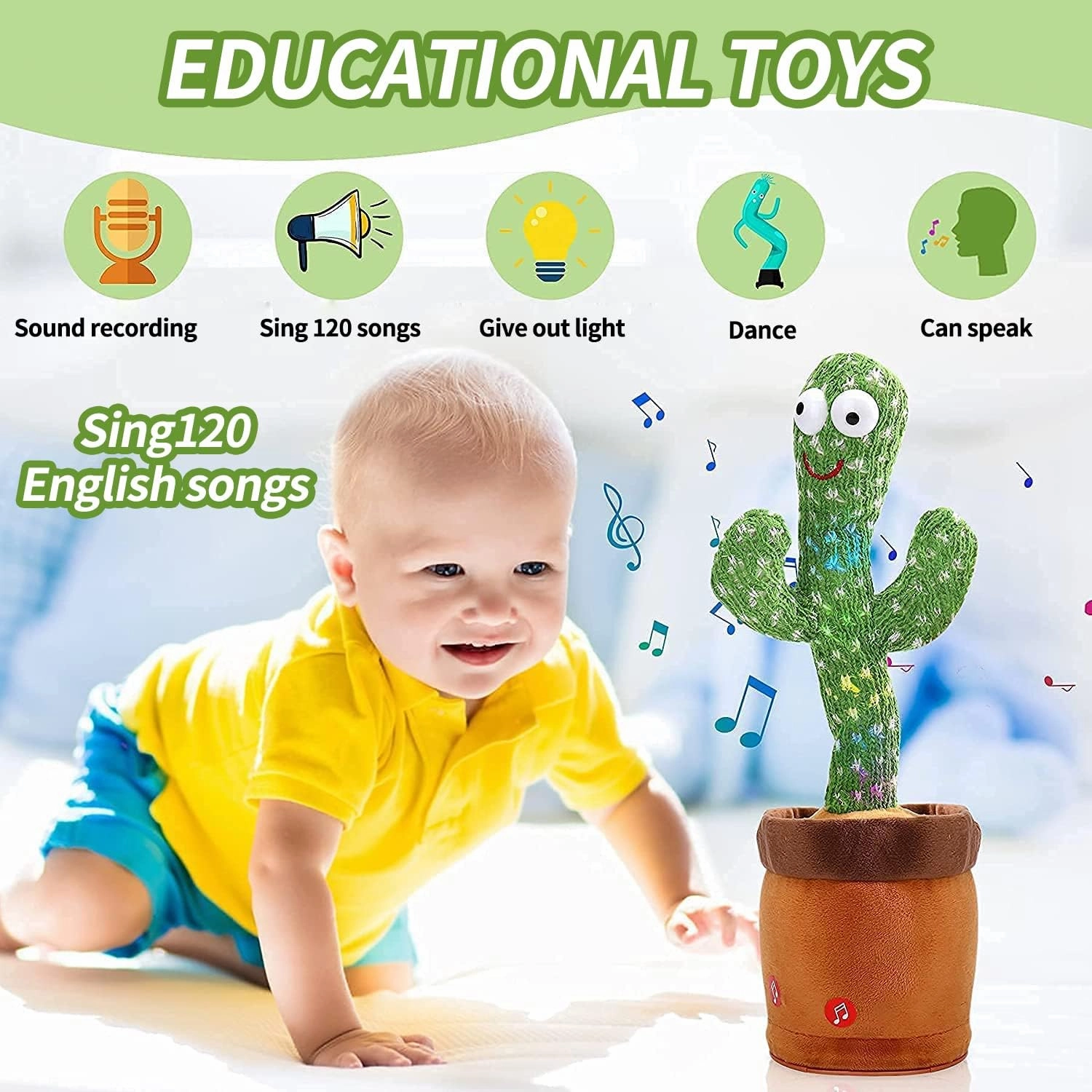 Bonistasia Dancing Cactus Toy, Talking Cactus, Luminous Cactus Plush Toy, Funny Dancing Cactus Plush Toy, Cute Talking and Dancing Cactus Plush Toy Electronic Shake, Party Gifts (Battery)