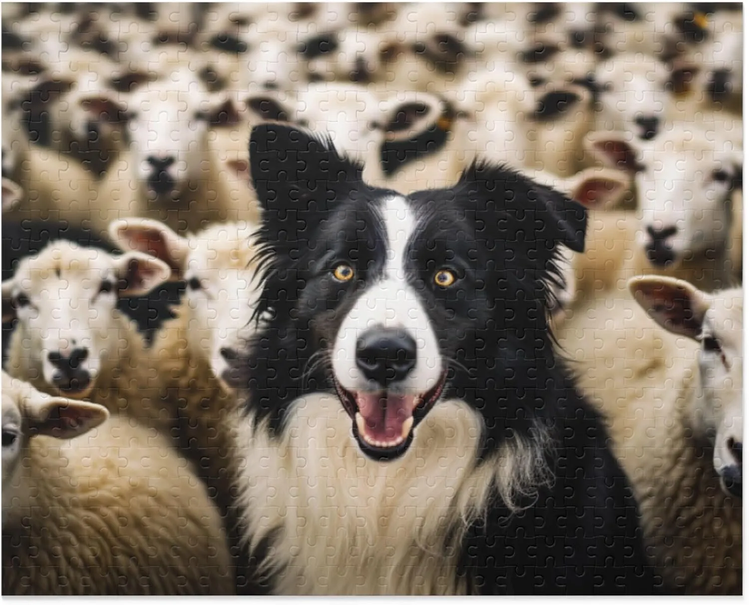 Border Collie Puppy 500 Piece Jigsaw Puzzle for Adults- Sheep Life - Border Collie Surrounded by Herding Sheep - Wooden Puzzles Developing Intelligence Games Preschool Toys Kids Gifts