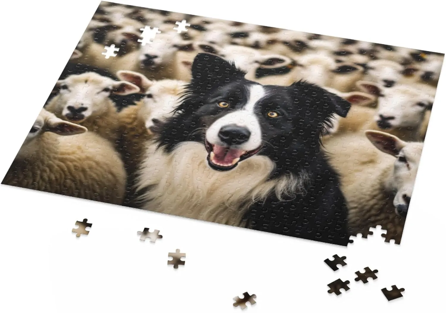 Border Collie Puppy 500 Piece Jigsaw Puzzle for Adults- Sheep Life - Border Collie Surrounded by Herding Sheep - Wooden Puzzles Developing Intelligence Games Preschool Toys Kids Gifts