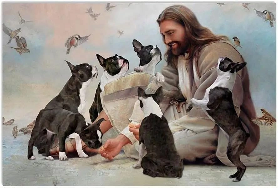 Boston Terrier 500 Piece Jigsaw Puzzle for Adults - God Surrounded by Dog Challenging Educational Game Fun Family Activities Dog's Lovers Puzzle Floor Props Kid Gift Unzip Toy Wooden Puzzles
