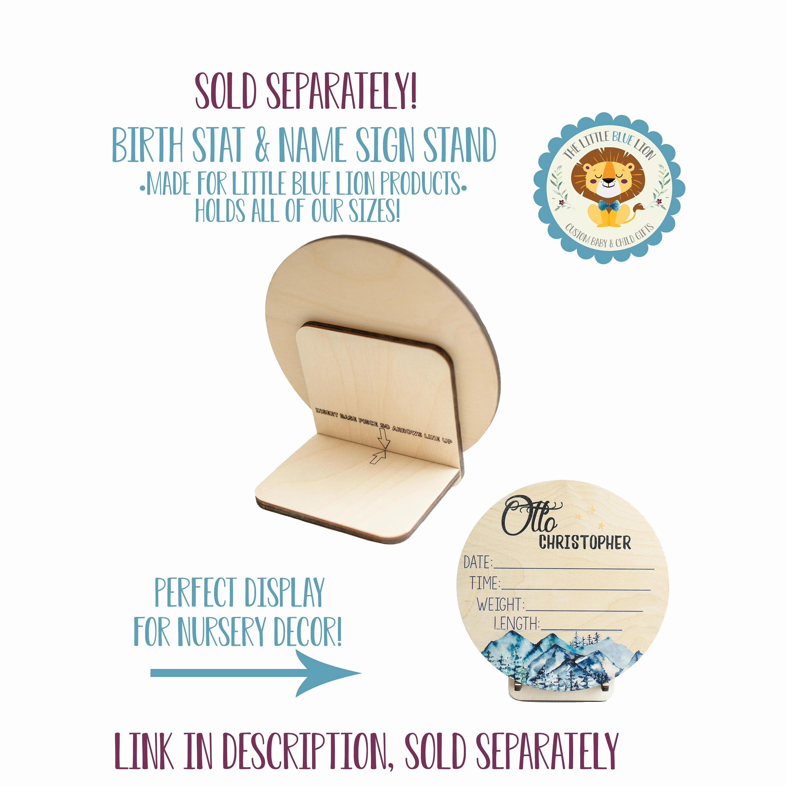Boy Teddy Bear Round Wood Birth Stat Sign