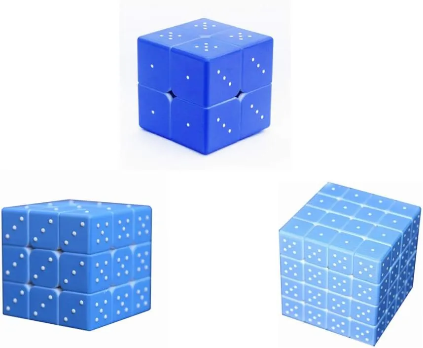 Braille Magic Cube Puzzle Toy Set 2X2 3X3 4X4 for The Blinds Person or Partially Sighted Color Weakness Speed Cube,Easy Turning and Smooth Play Toys for Kids Adults 3PACK