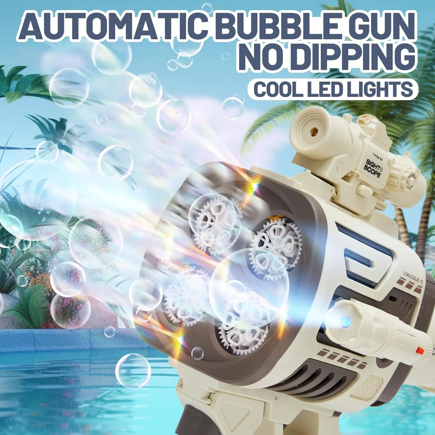 Bubble Gun for Kids: Fast-Fill No Dipping 4 Muzzles Rechargable Rocket Bubble Blaster Blower Gun for Boys Girls Bubble Toys Machine for Summer Fun Wedding Party Pistola de Burbujas para Niños(Brown)