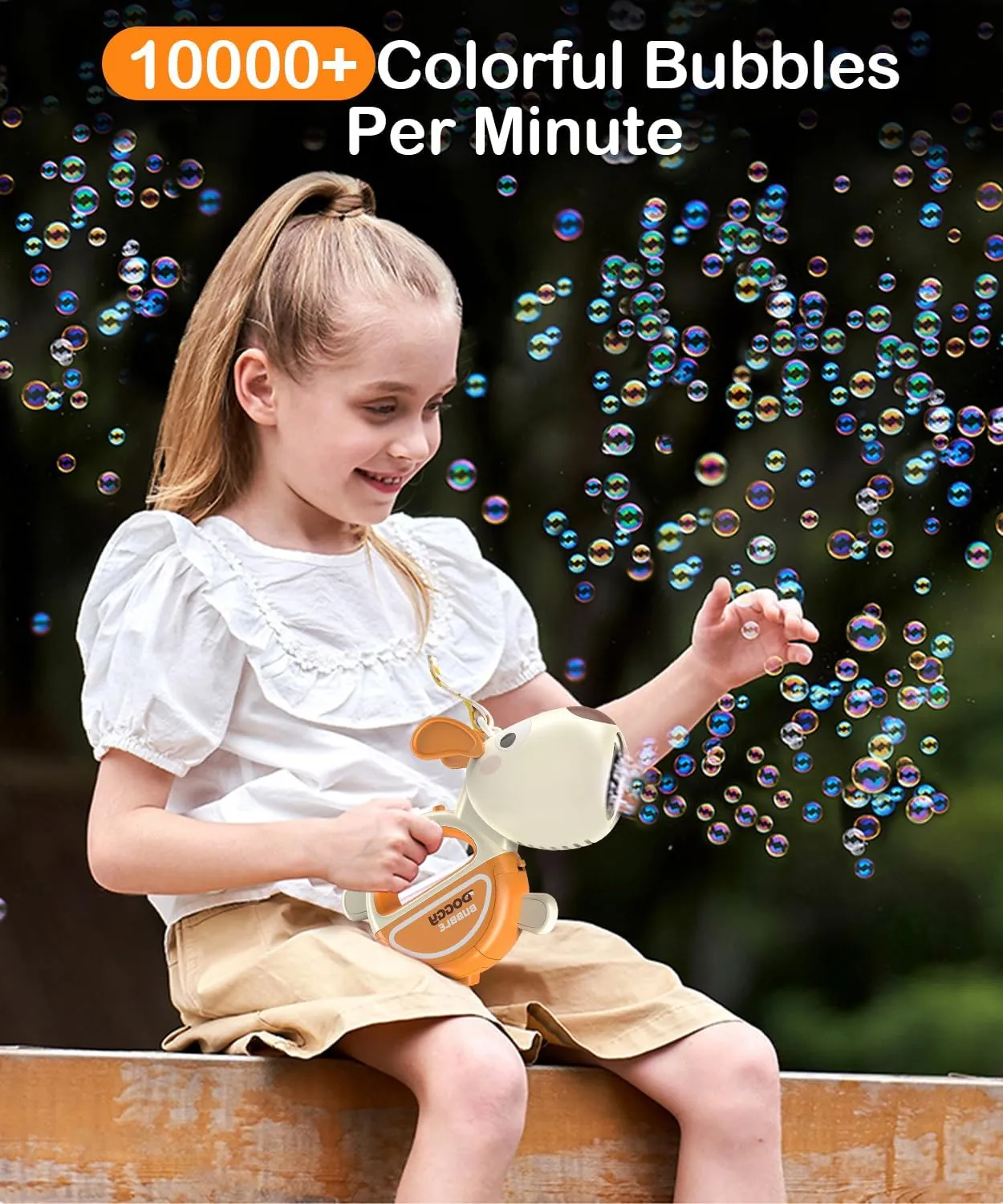 Bubble Gun with Handle & Strap, Portable Automatic Dog Bubble Machine Gun for Toddlers Kids 1-3 4-8 with Lights Music, 360°Leak Proof Bubble Blower for Birthday Girls Boys Pet Gifts