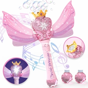 Bubble Wand for Kids Girls - Automatic Bubble Machine with LED Light Music, Include 2 Bubble Solutions, Outdoor Party Easter Birthday Gifts Toys for Ages 3  Years Old