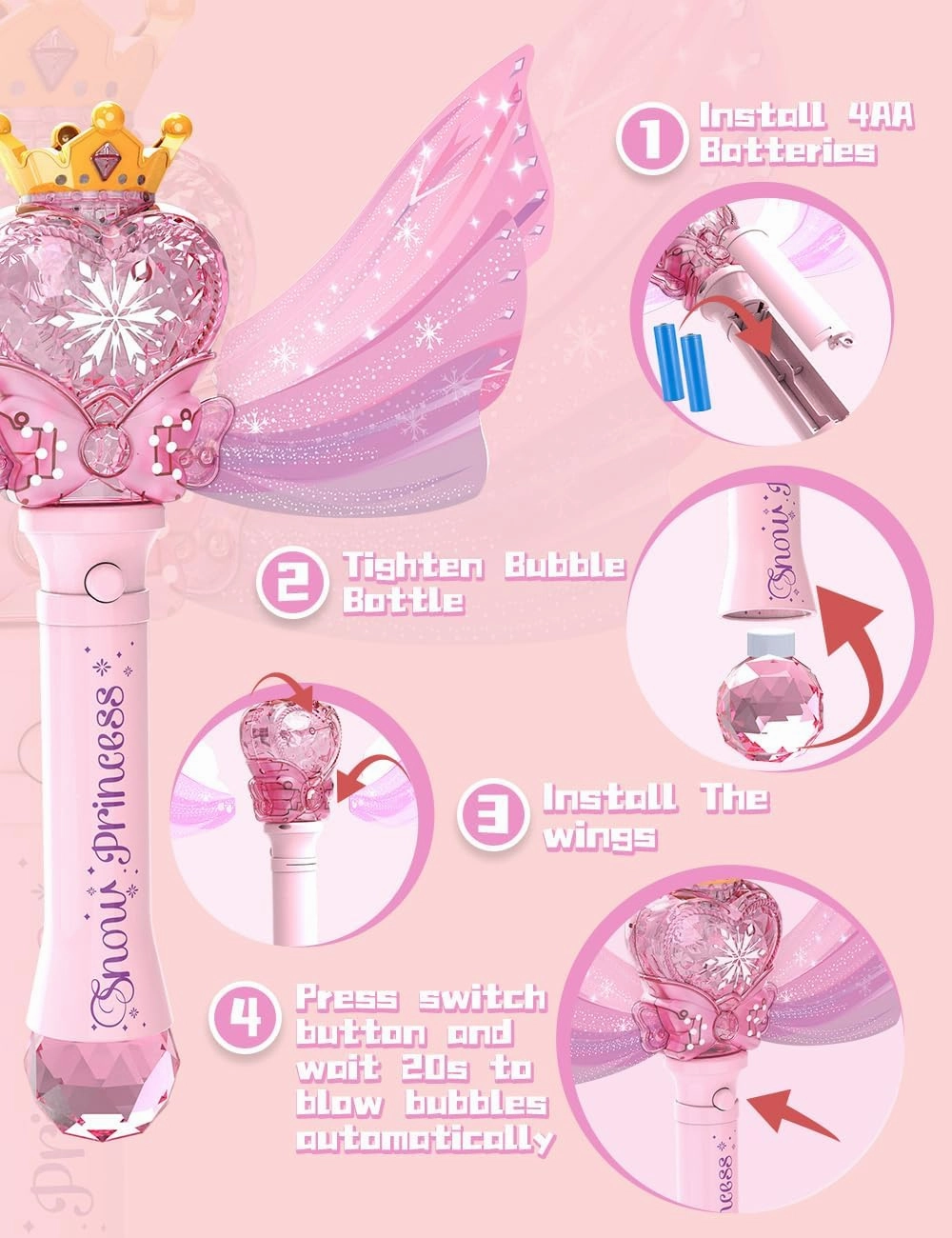 Bubble Wand for Kids Girls - Automatic Bubble Machine with LED Light Music, Include 2 Bubble Solutions, Outdoor Party Easter Birthday Gifts Toys for Ages 3  Years Old