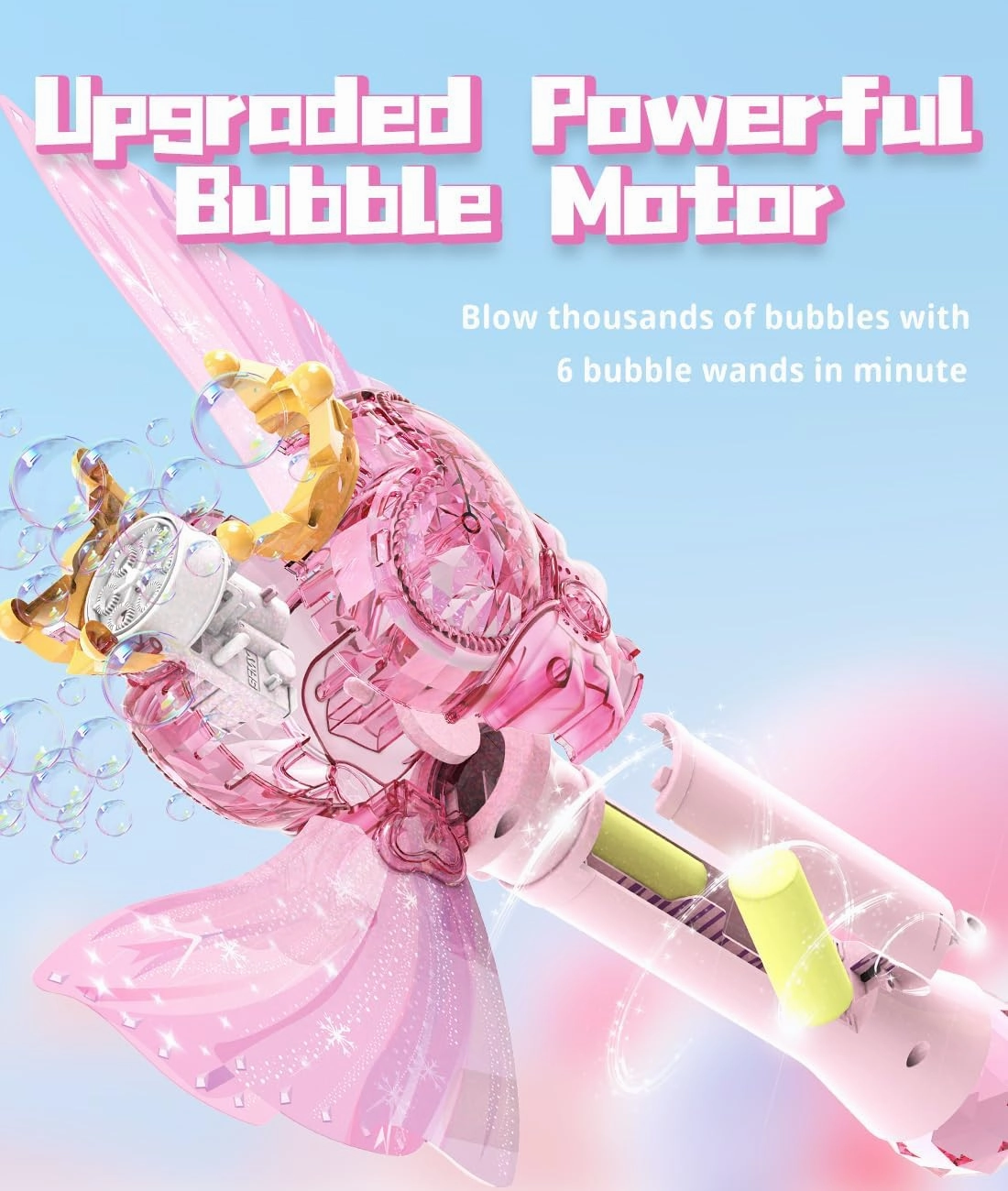 Bubble Wand for Kids Girls - Automatic Bubble Machine with LED Light Music, Include 2 Bubble Solutions, Outdoor Party Easter Birthday Gifts Toys for Ages 3  Years Old