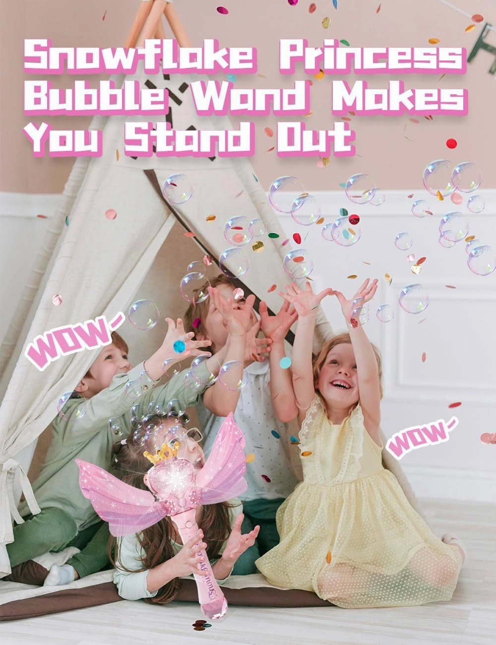Bubble Wand for Kids Girls - Automatic Bubble Machine with LED Light Music, Include 2 Bubble Solutions, Outdoor Party Easter Birthday Gifts Toys for Ages 3  Years Old
