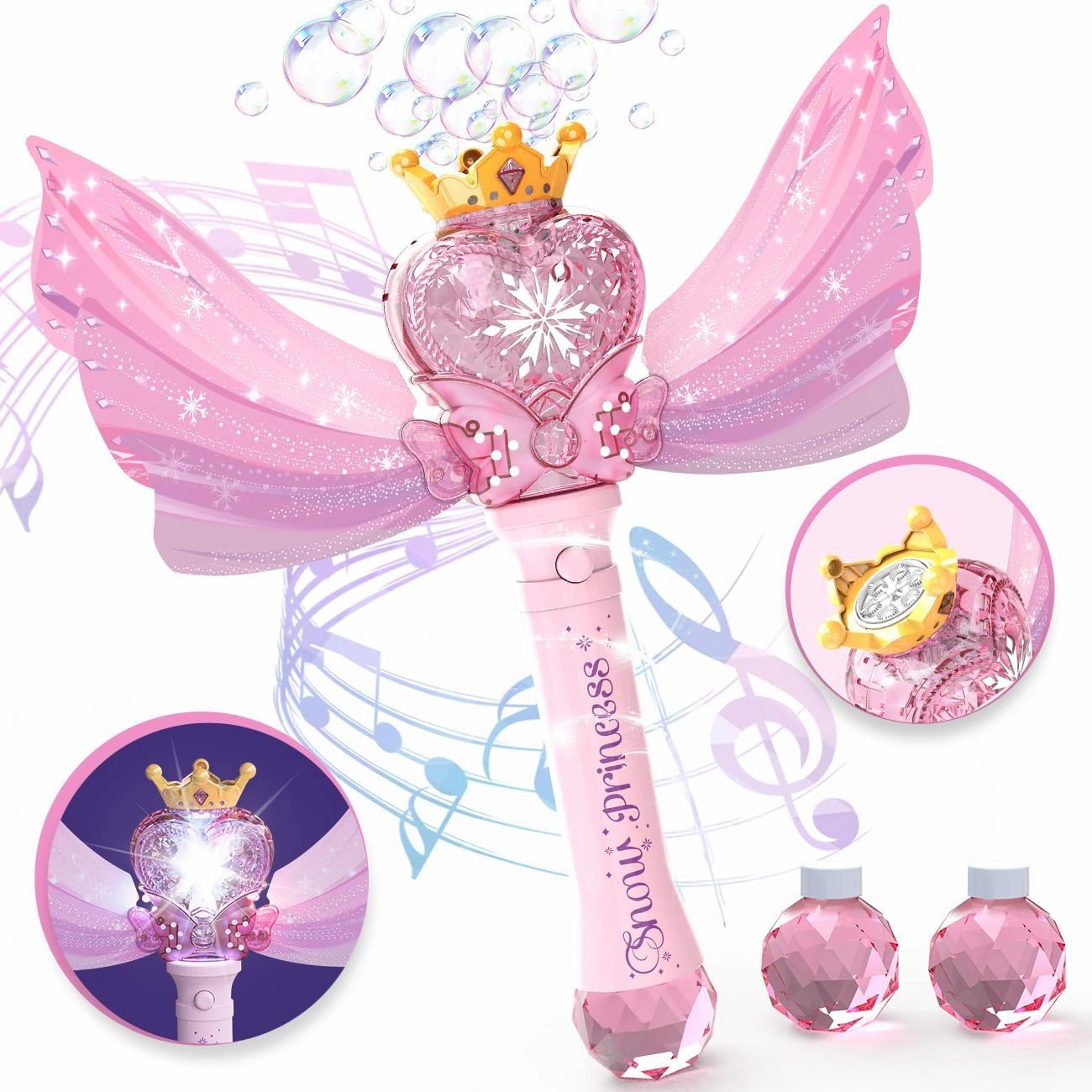 Bubble Wand for Kids Girls - Automatic Bubble Machine with LED Light Music, Include 2 Bubble Solutions, Outdoor Party Easter Birthday Gifts Toys for Ages 3  Years Old