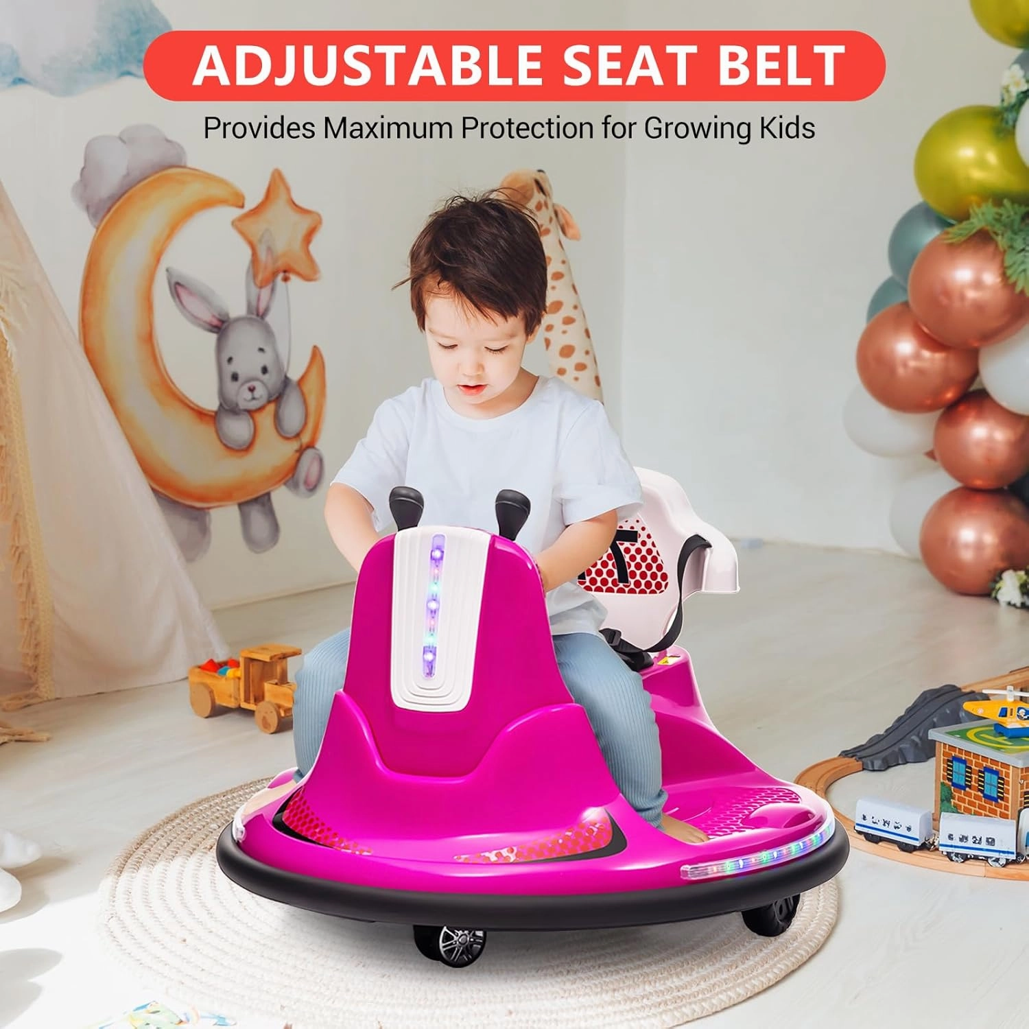 Bumper Cars for Toddlers, Electric Ride On Car, Kids Car with Remote Control, 360 Degree Spin, LED Lights, Ride On Toys for Kids, Pink