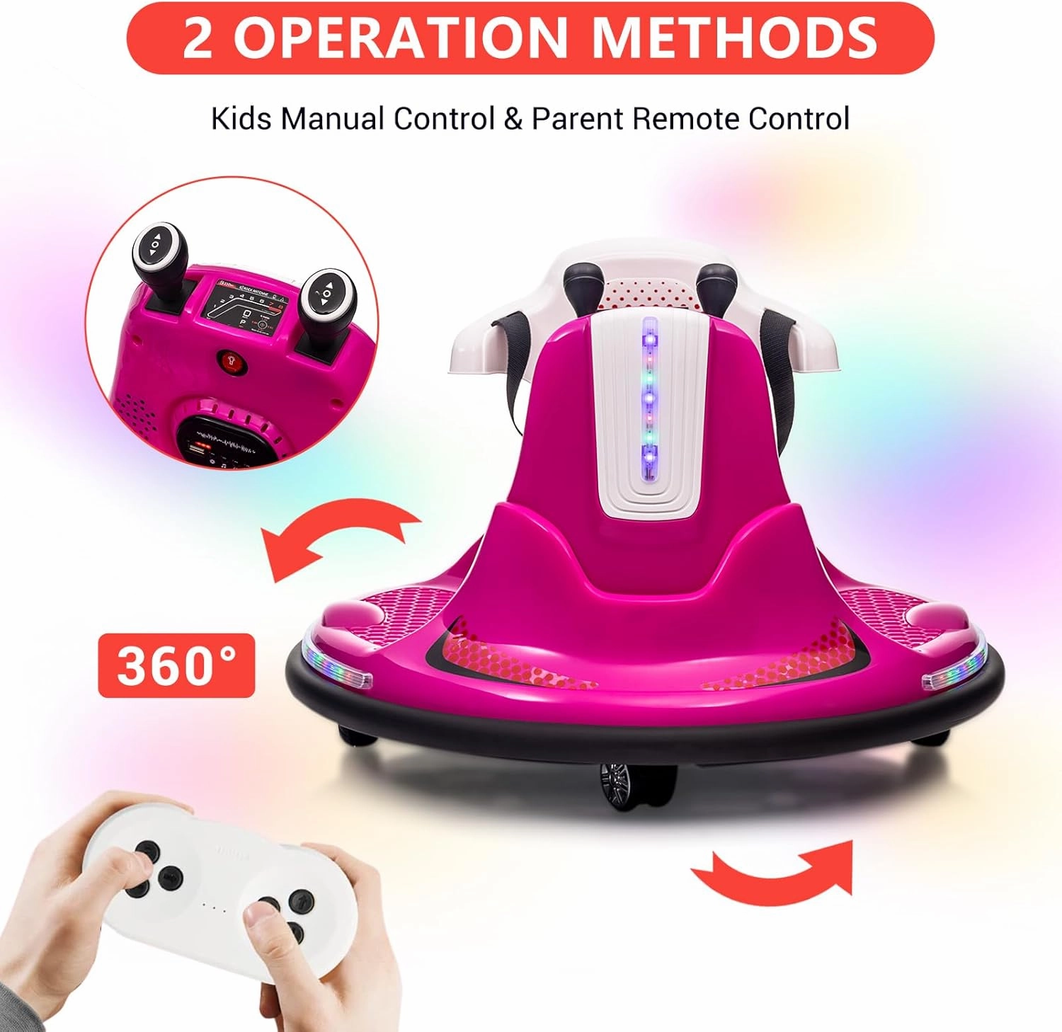 Bumper Cars for Toddlers, Electric Ride On Car, Kids Car with Remote Control, 360 Degree Spin, LED Lights, Ride On Toys for Kids, Pink