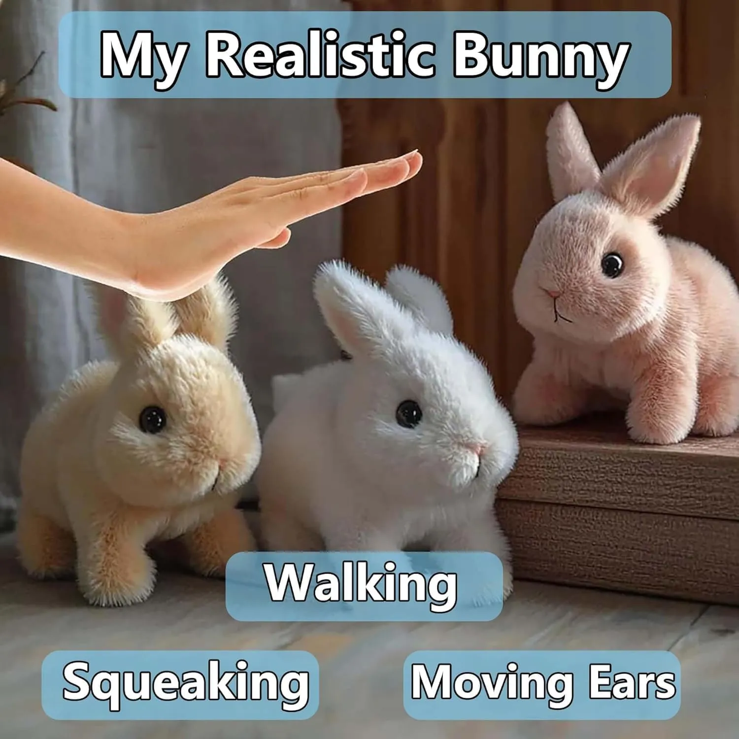 Bunny Realistic Bunny, Bunby - My Realistic Bunny Toy Wollera Horizons, Jumping, Twitching, and Shaking Ears, Interactive Bunny, Bunbi Realistic Bunny, Realistic Bunny Toys (A-Bunny)