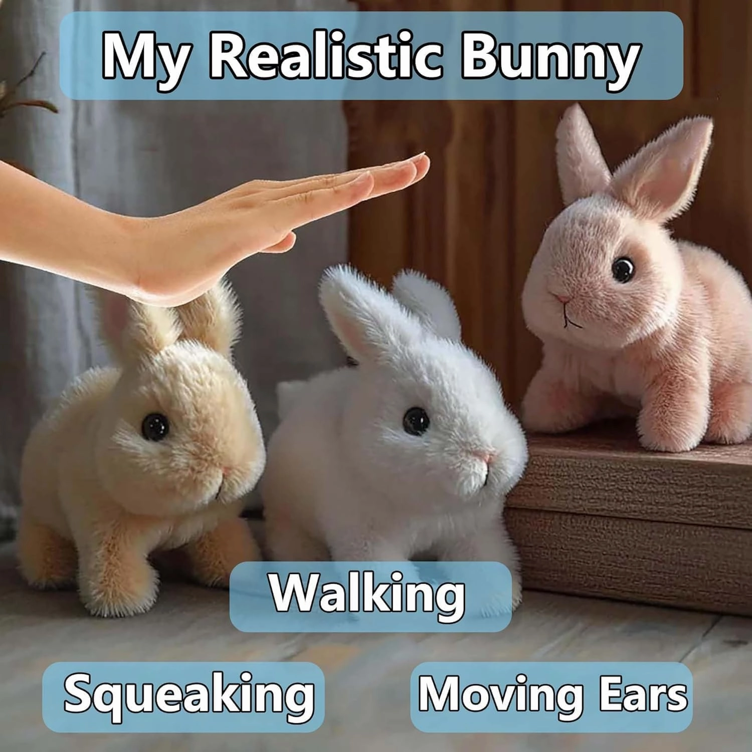 Bunny Realistic Bunny, Bunby - My Realistic Bunny Toy Wollera Horizons, Jumping, Twitching, and Shaking Ears, Interactive Bunny, Bunbi Realistic Bunny, Realistic Bunny Toys (C-Bunny)