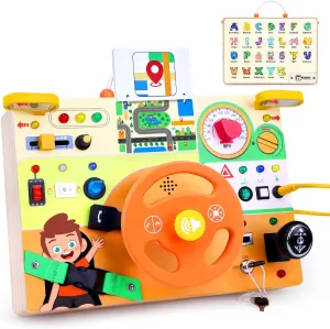 Busy Board,Montessori Toys for 1  Year Old Boys & Girls,Travel Activities for Toddlers,Sensory Toy for Kids with Autism,Perfect Christmas Birthday Gift Ideal (Busy Board v6)